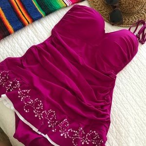 Magenta one piece swim dress w/ removable straps